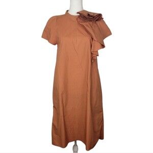 MARNI 100% cotton rusty orange ruffle dress with pockets size 38/US 8